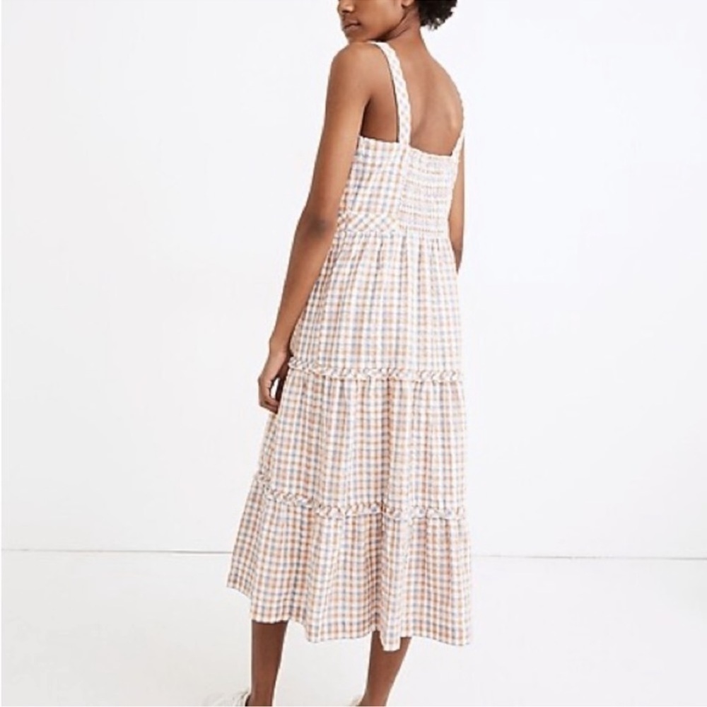 Madewell Gingham Sweetheart Ruffle-Tiered Midi Dress Size 2